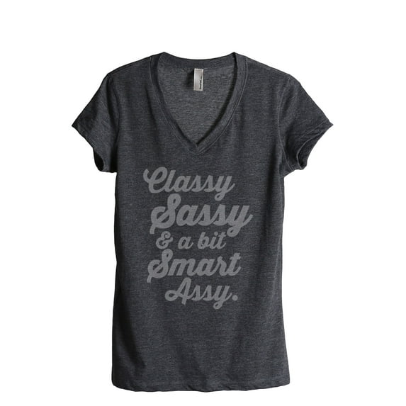 Thread Tank Classy Sassy and A Bit Smart Assy Women's Relaxed V-Neck T-Shirt Tee Charcoal Large