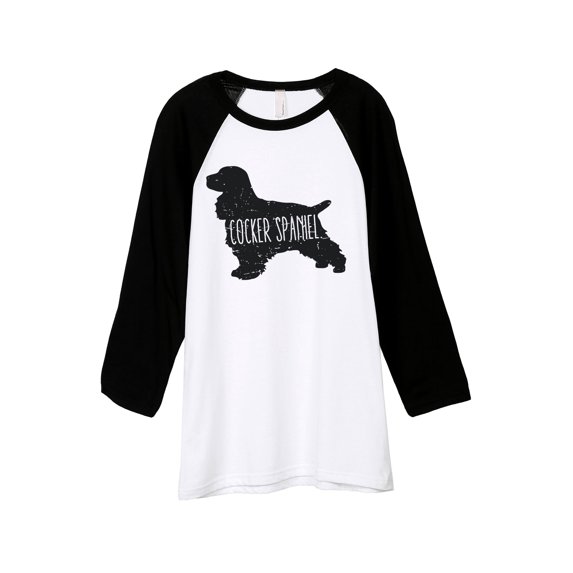 Thread Tank Cocker Spaniel Dog Silhouette Unisex 3/4 Sleeves Baseball Raglan White Black Small