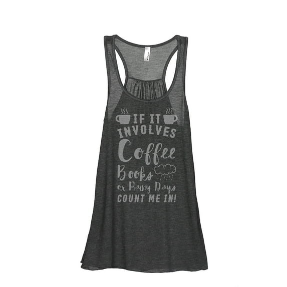 Thread Tank Coffee Books Rainy Days Women's Sleeveless Flowy Racerback Tank Top Charcoal Small