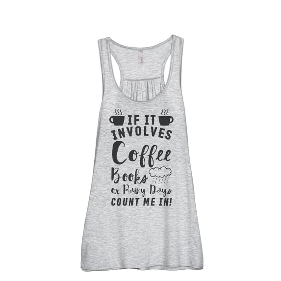 Thread Tank Coffee Books Rainy Days Women's Sleeveless Flowy Racerback Tank Top Sport Grey Large
