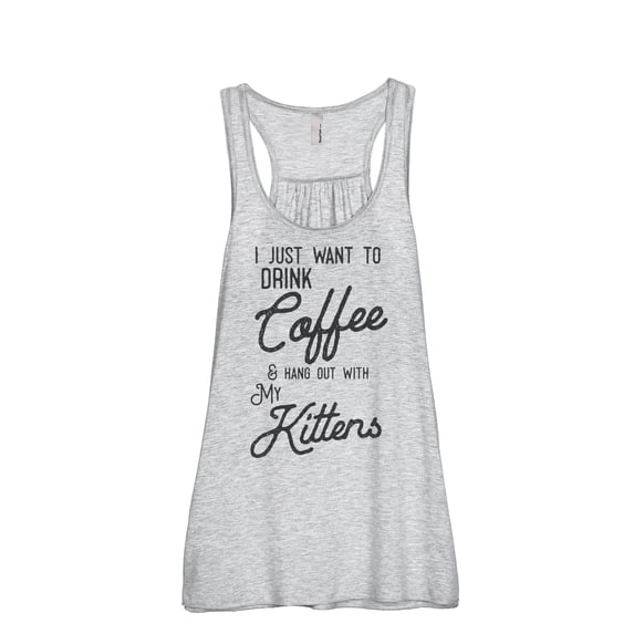 Thread Tank Coffee Hang Out With Kittens Cat Women's Sleeveless Flowy Racerback Tank Top Sport Grey X-Large