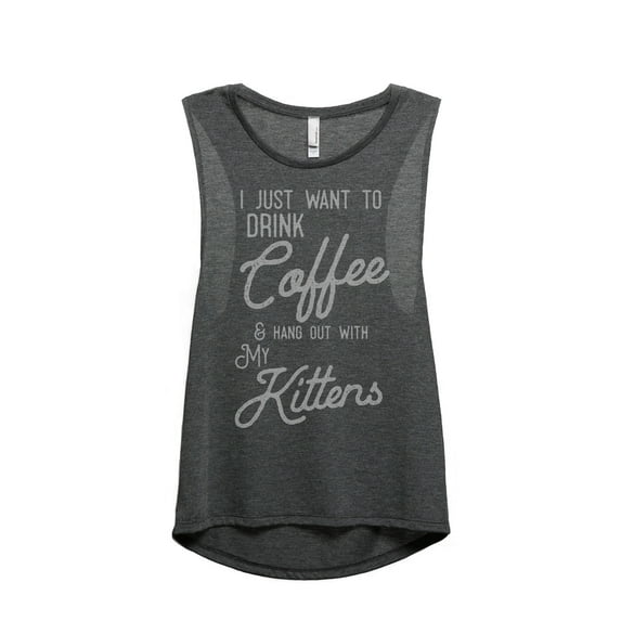Thread Tank Coffee Hang Out With Kittens Cat Women's Sleeveless Muscle Tank Top Charcoal Medium