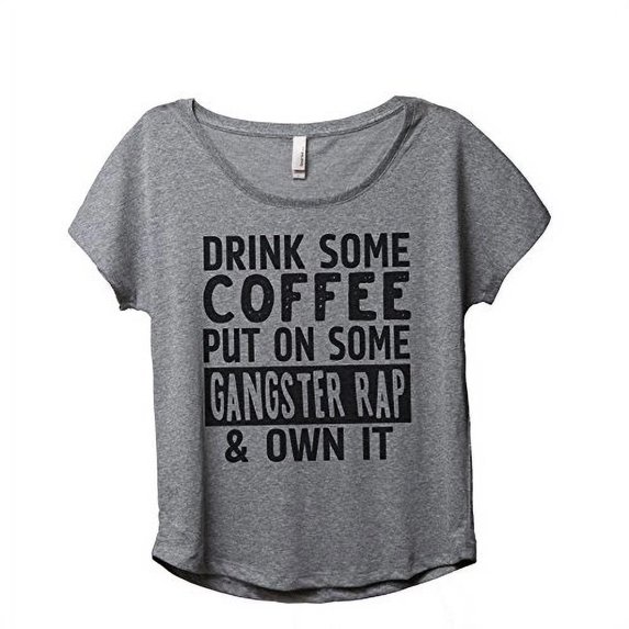 Thread Tank Coffee & Own It Womens Slouchy Shirt Tee Heather Grey Small