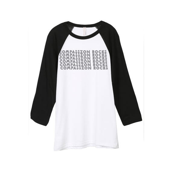 Thread Tank Compassion Rocks Unisex 3/4 Sleeves Baseball Raglan White Black Medium