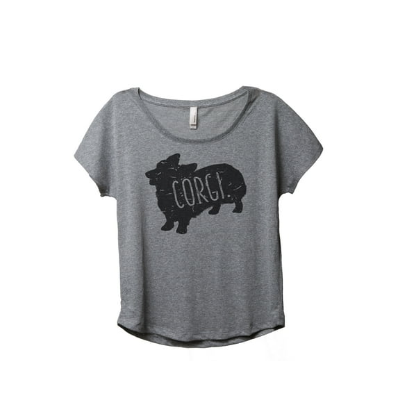 Thread Tank Corgi Dog Silhouette Women's Relaxed Slouchy Dolman T-Shirt Tee Heather Grey X-Large