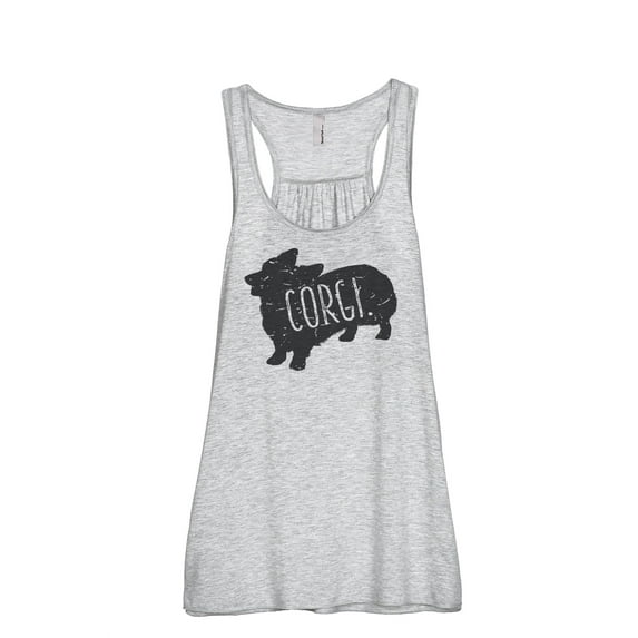 Thread Tank Corgi Dog Silhouette Women's Sleeveless Flowy Racerback Tank Top Sport Grey Large