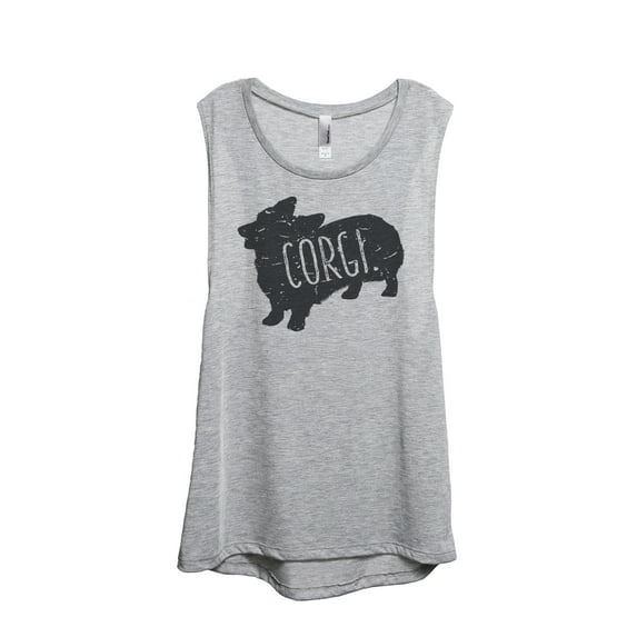 Thread Tank Corgi Dog Silhouette Women's Sleeveless Muscle Tank Top Sport Grey Small