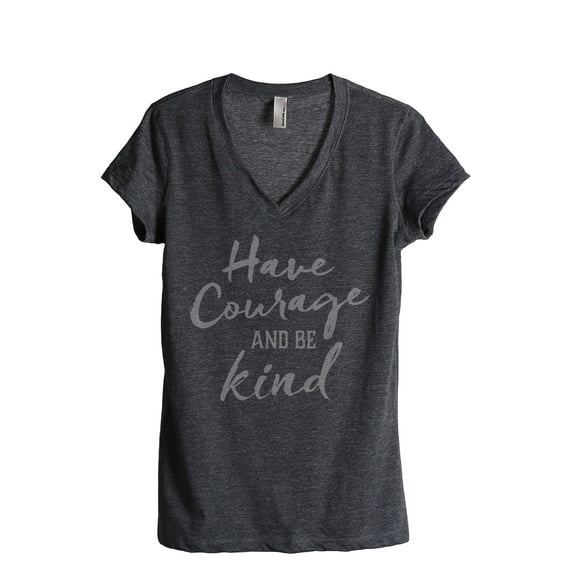 Thread Tank Courage Be Kind Women's Relaxed V-Neck T-Shirt Tee Charcoal Small
