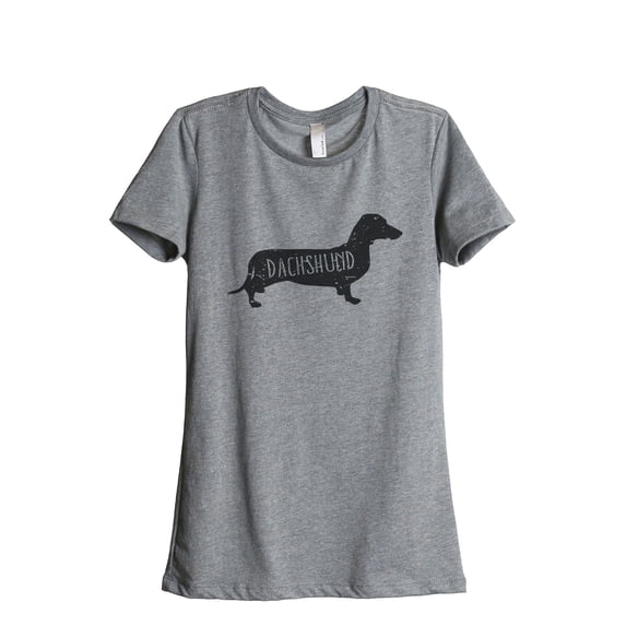 Thread Tank Dachshund Dog Silhouette Women's Relaxed Crewneck T-Shirt Tee Heather Grey Small