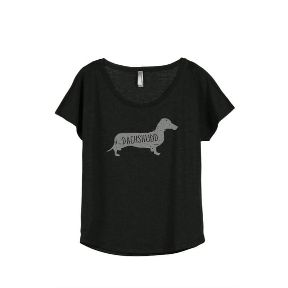 Thread Tank Dachshund Dog Silhouette Women's Relaxed Slouchy Dolman T-Shirt Tee Heather Black X-Large
