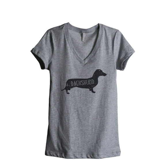 Thread Tank Dachshund Dog Silhouette Women's Relaxed V-Neck T-Shirt Tee Heather Grey Small