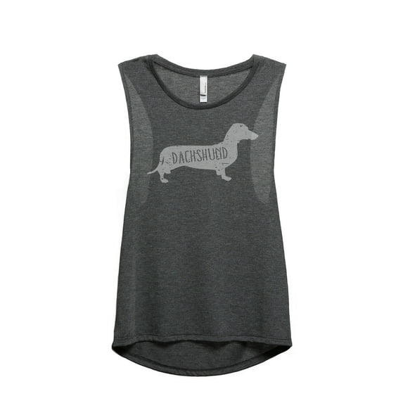 Thread Tank Dachshund Dog Silhouette Women's Sleeveless Muscle Tank Top Charcoal Large