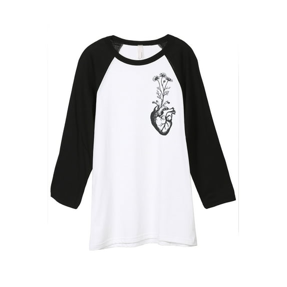 Thread Tank Daisy Heart Anatomy Unisex 3/4 Sleeves Baseball Raglan White Black Small