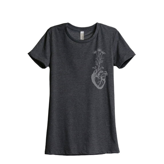 Thread Tank Daisy Heart Anatomy Women's Relaxed Crewneck T-Shirt Tee Charcoal 2X-Large
