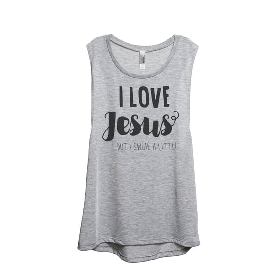 Thread Tank Designs - I Love Jesus Women's Sleeveless Muscle Tank Top Tee