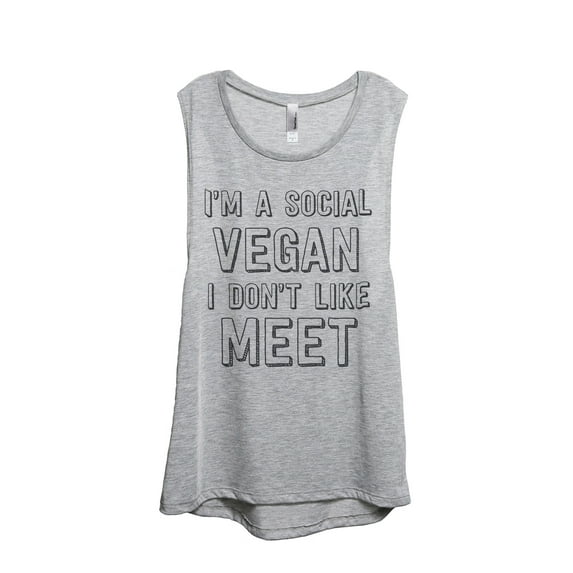 Thread Tank Designs - Social Vegan I Don't Like Meet Women's Sleeveless Muscle Tank Top Tee