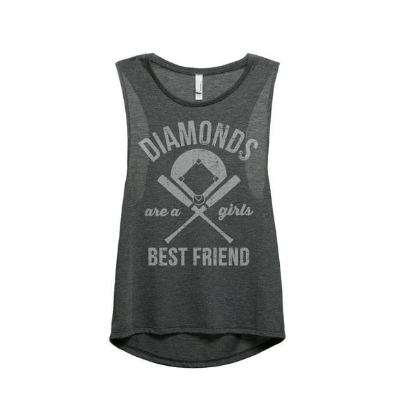Thread Tank Diamonds Are A Girls Best Friend Women's Fashion Sleeveless Muscle Tank Top Charcoal Small