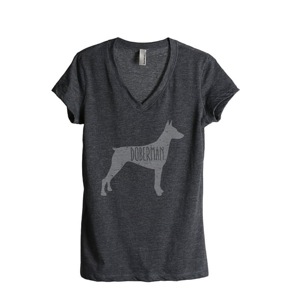 Thread Tank Doberman Dog Silhouette Women's Relaxed V-Neck T-Shirt Tee Charcoal Medium