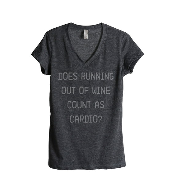Thread Tank Does Running Out Of Wine Count As Cardio Women's Relaxed V-Neck T-Shirt Tee Charcoal 2X-Large