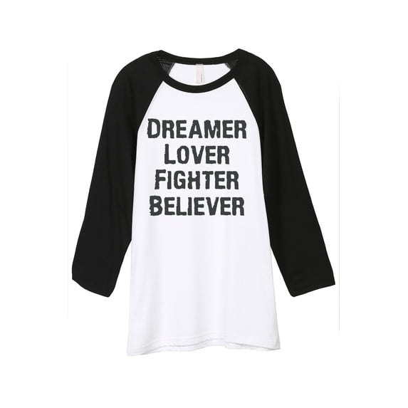 Thread Tank Dreamer Lover Believer Unisex 3/4 Sleeves Baseball Raglan White Black Medium