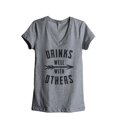 thumbnail image 1 of Thread Tank Drinks Well With Others Women's Relaxed V-Neck T-Shirt Tee Heather Grey Small, 1 of 4