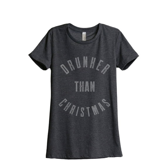 Thread Tank Drunker Than Christmas Women's Relaxed Crewneck T-Shirt Tee Charcoal Large