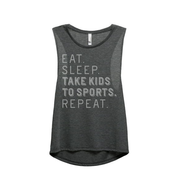 Thread Tank Eat Sleep Take Kids To Sports Repeat Women's Fashion Sleeveless Muscle Tank Top Charcoal Small
