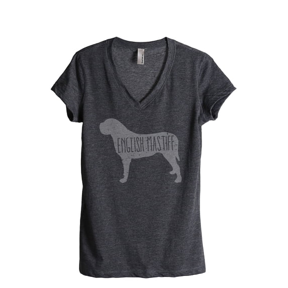Thread Tank English Mastiff Dog Silhouette Women's Relaxed V-Neck T-Shirt Tee Charcoal Small