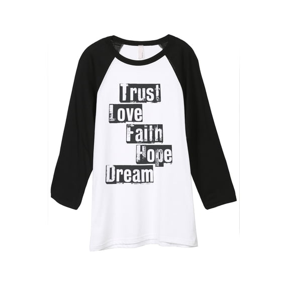 Thread Tank Faith Hope Dream Unisex 3/4 Sleeves Baseball Raglan White Black Small