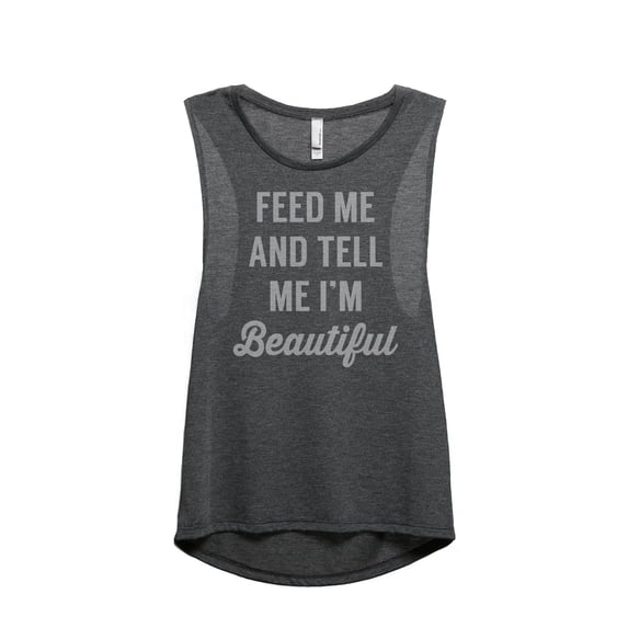 Thread Tank Feed Me Im Beautiful Women's Sleeveless Muscle Tank Top Charcoal X-Large
