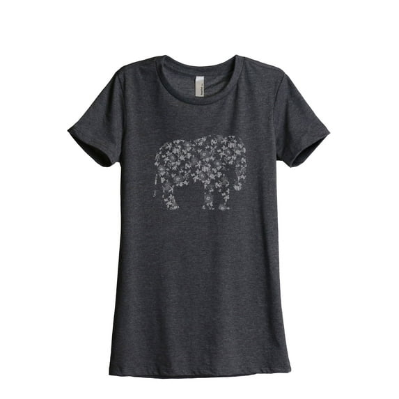 Thread Tank Floral Elephant Women's Relaxed Crewneck T-Shirt Tee Charcoal 2X-Large