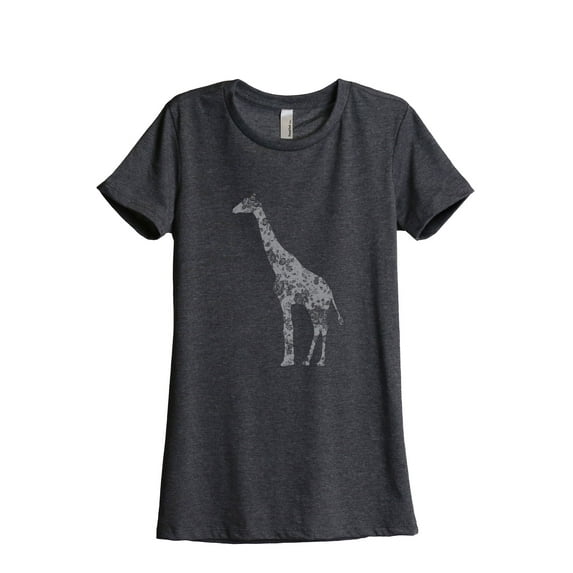 Thread Tank Floral Giraffe Women's Relaxed Crewneck T-Shirt Tee Charcoal X-Large