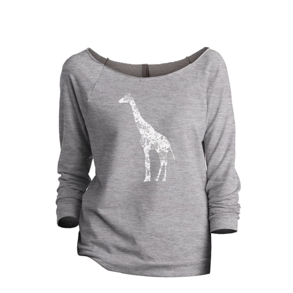 Thread Tank Floral Giraffe Women's Slouchy 3/4 Sleeves Raglan Sweatshirt Sport Grey Small