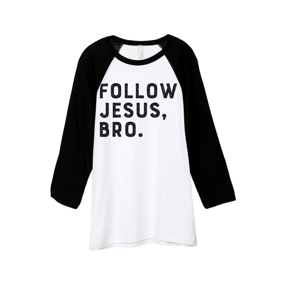 Thread Tank Follow Jesus Bro Unisex 3/4 Sleeves Baseball Raglan White Black Small