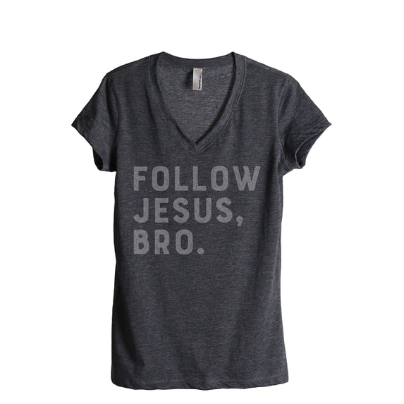 Thread Tank Follow Jesus Bro Women's Relaxed V-Neck T-Shirt Tee Charcoal 2X-Large