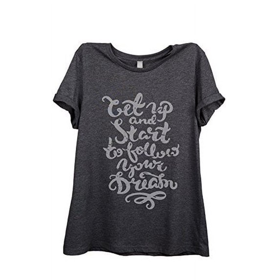 Thread Tank Follow Your Dream Women Relaxed T-Shirt Tee Charcoal Grey Small