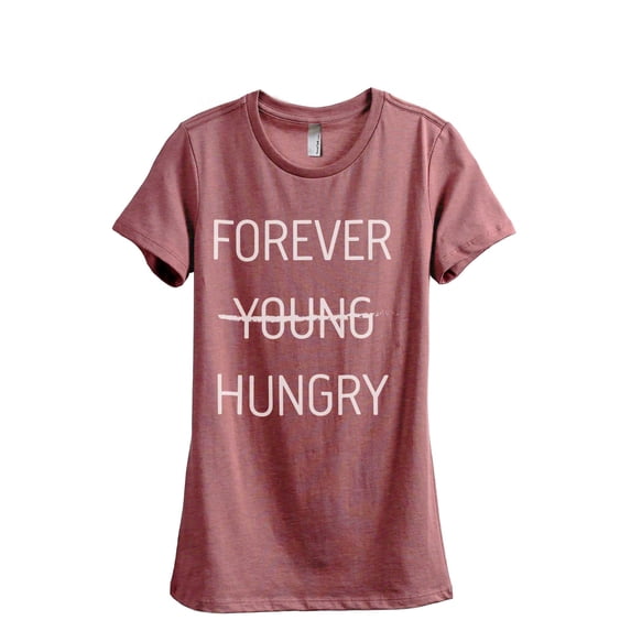 Thread Tank Forever Young Hungry Women's Relaxed Crewneck T-Shirt Tee Heather Rouge X-Large