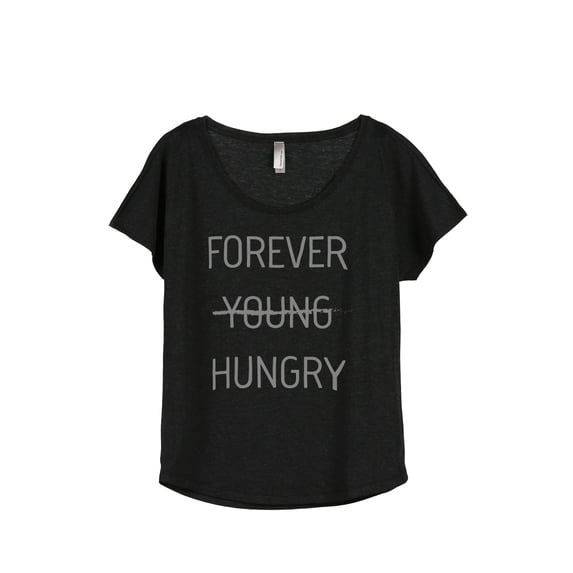 Thread Tank Forever Young Hungry Women's Relaxed Slouchy Dolman T-Shirt Tee Heather Black Small
