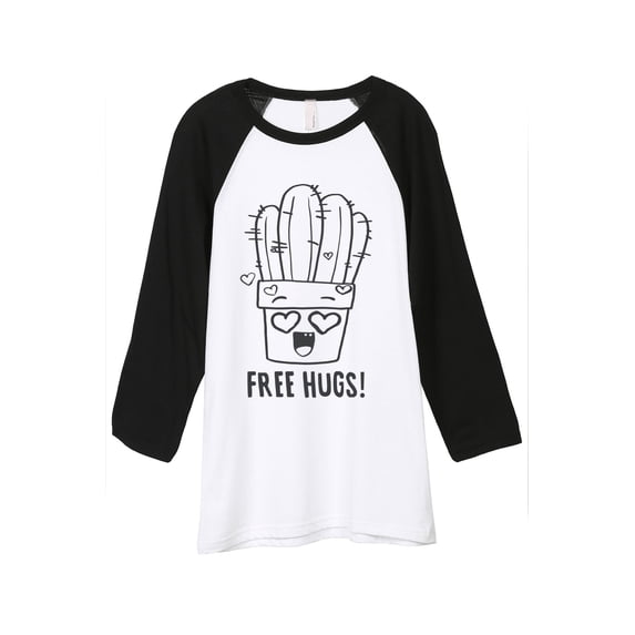 Thread Tank Free Hugs Unisex 3/4 Sleeves Baseball Raglan White Black Small