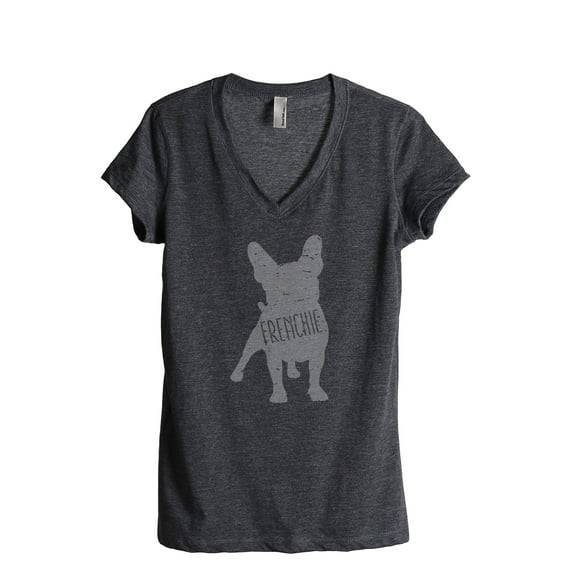 Thread Tank Frenchie Dog Silhouette Women's Relaxed V-Neck T-Shirt Tee Charcoal X-Large