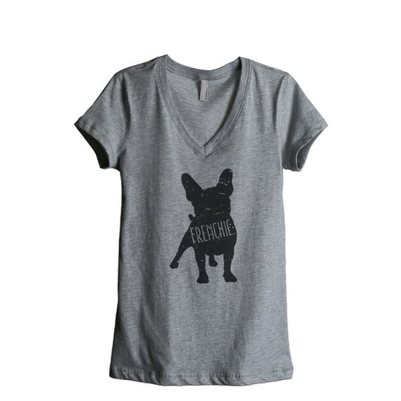 Thread Tank Frenchie Dog Silhouette Women's Relaxed V-Neck T-Shirt Tee Heather Grey Small