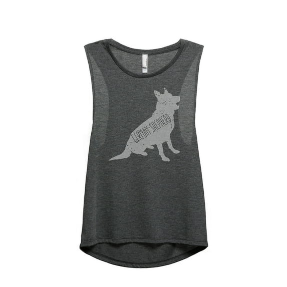 Thread Tank German Shepherd Dog Silhouette Women's Sleeveless Muscle Tank Top Charcoal X-Large