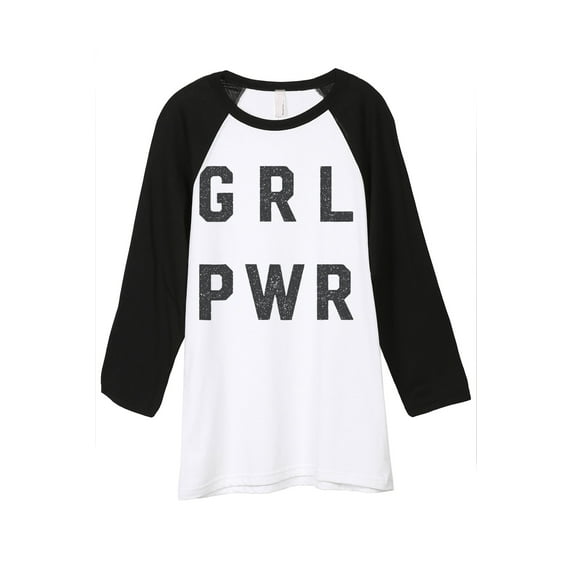 Thread Tank Girl Power Unisex 3/4 Sleeves Baseball Raglan White Black Small