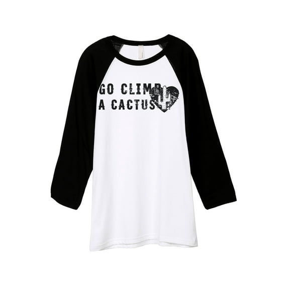 Thread Tank Go Climb A Cactus Unisex 3/4 Sleeves Baseball Raglan White Black Small