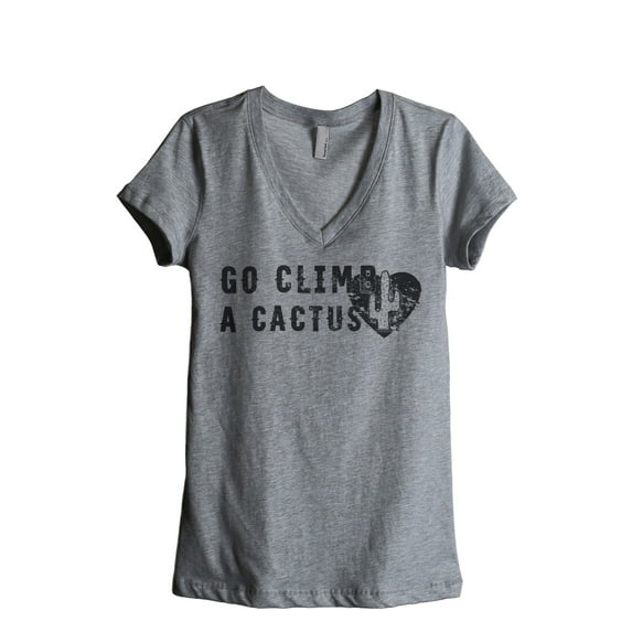 Thread Tank Go Climb A Cactus Women's Relaxed V-Neck T-Shirt Tee Heather Grey Small