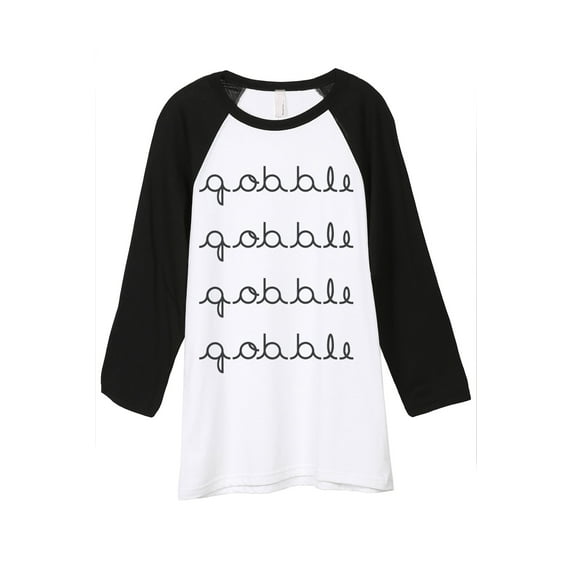 Thread Tank Gobble Gobble Unisex 3/4 Sleeves Baseball Raglan White Black Small