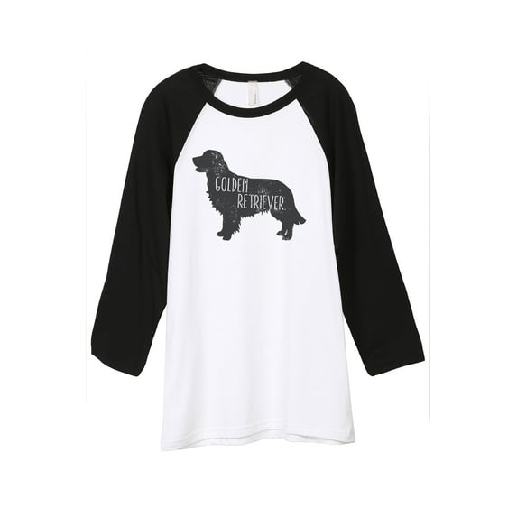 Thread Tank Golden Retriever Dog Silhouette Unisex 3/4 Sleeves Baseball Raglan White Black Small