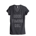 thumbnail image 1 of Thread Tank Good Timing Gal Women's Relaxed V-Neck T-Shirt Tee Charcoal X-Large, 1 of 4