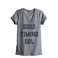 thumbnail image 1 of Thread Tank Good Timing Gal Women's Relaxed V-Neck T-Shirt Tee Heather Grey Small, 1 of 4