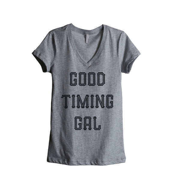 Thread Tank Good Timing Gal Women's Relaxed V-Neck T-Shirt Tee Heather Grey X-Large